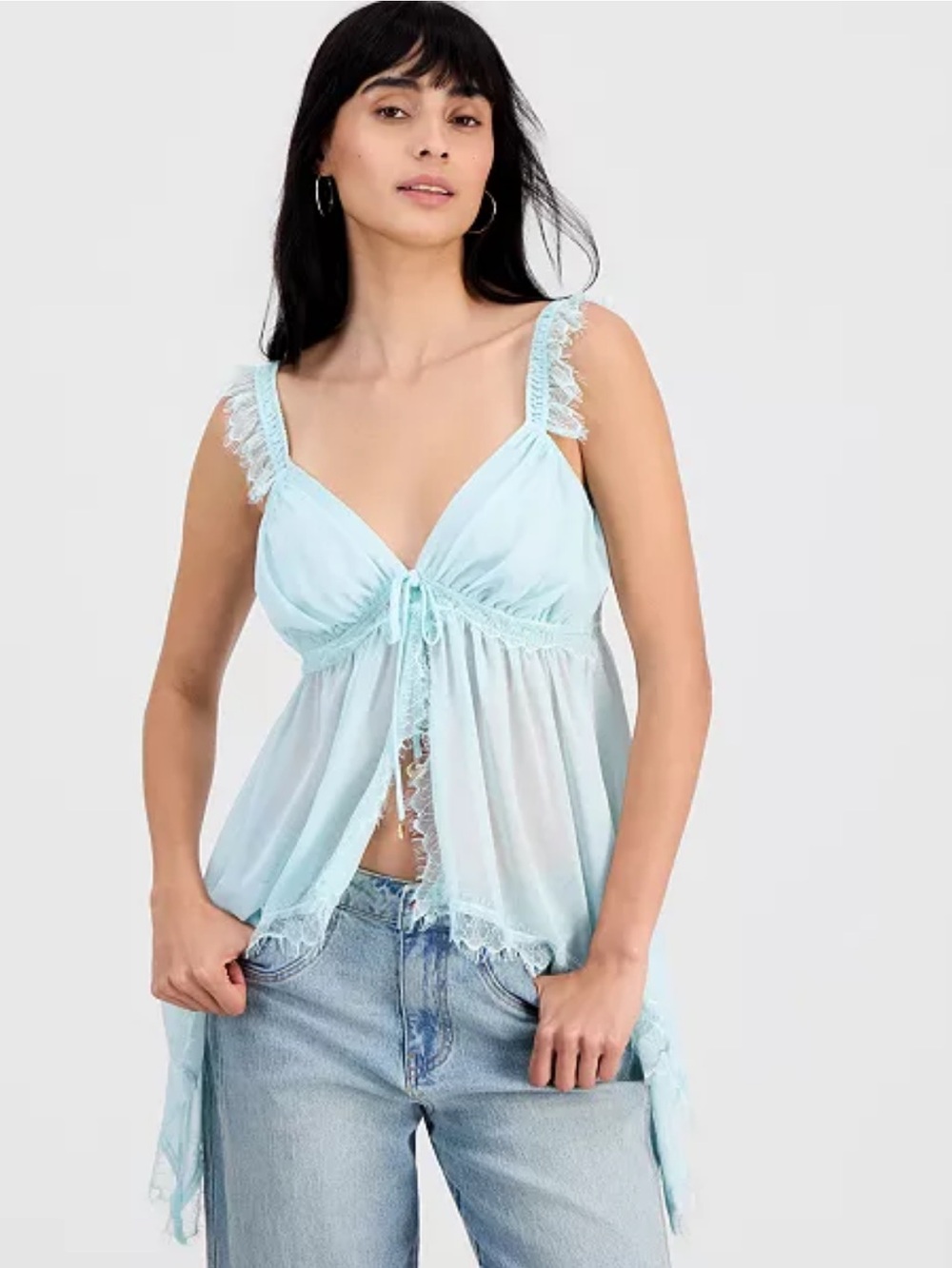 Lace Trim  handkerchief baby doll blouse